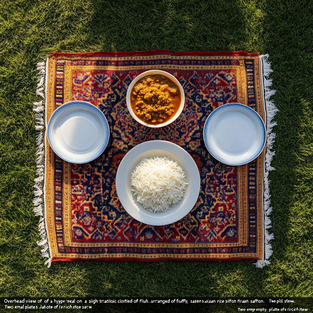 A Realistic Iranian Lunch Table on Green Lawn