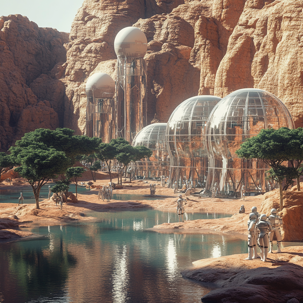 A Realistic Mars Colony with Glass Buildings