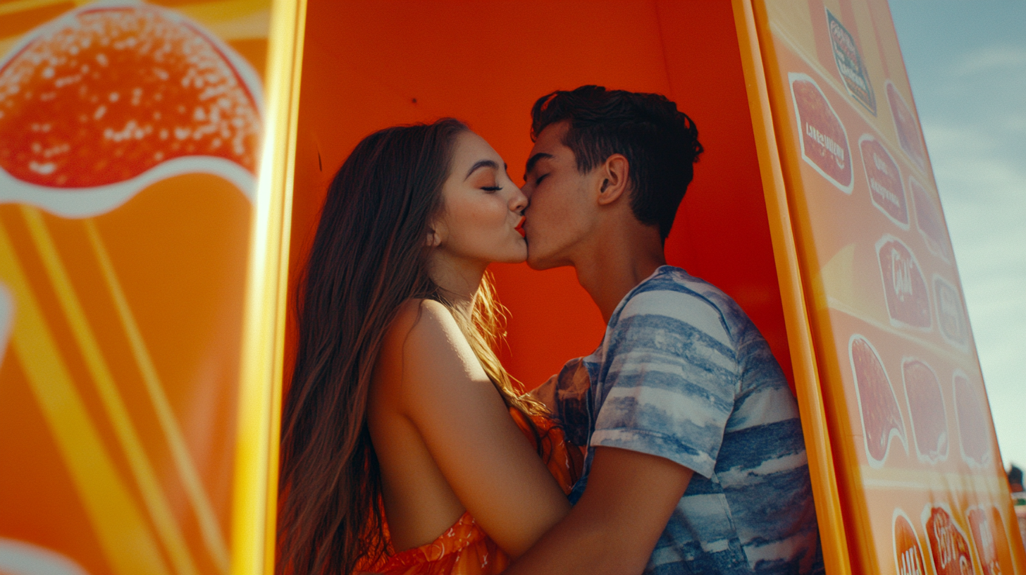 A Realistic Orange Kissing Booth at Music Festival