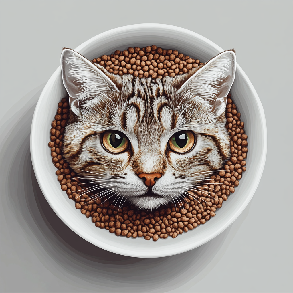A Realistic Watercolor of Cat Head Bowl with Granules