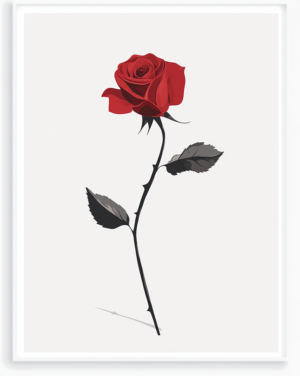 A Red Rose on Minimalist White Poster