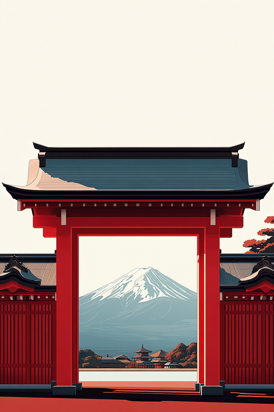 A Red Temple Gate with Mt. Fuji