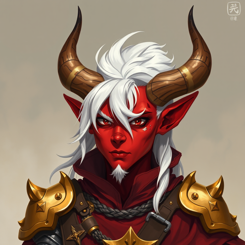 A Red Tiefling Paladin In Kim Jung Gi Style