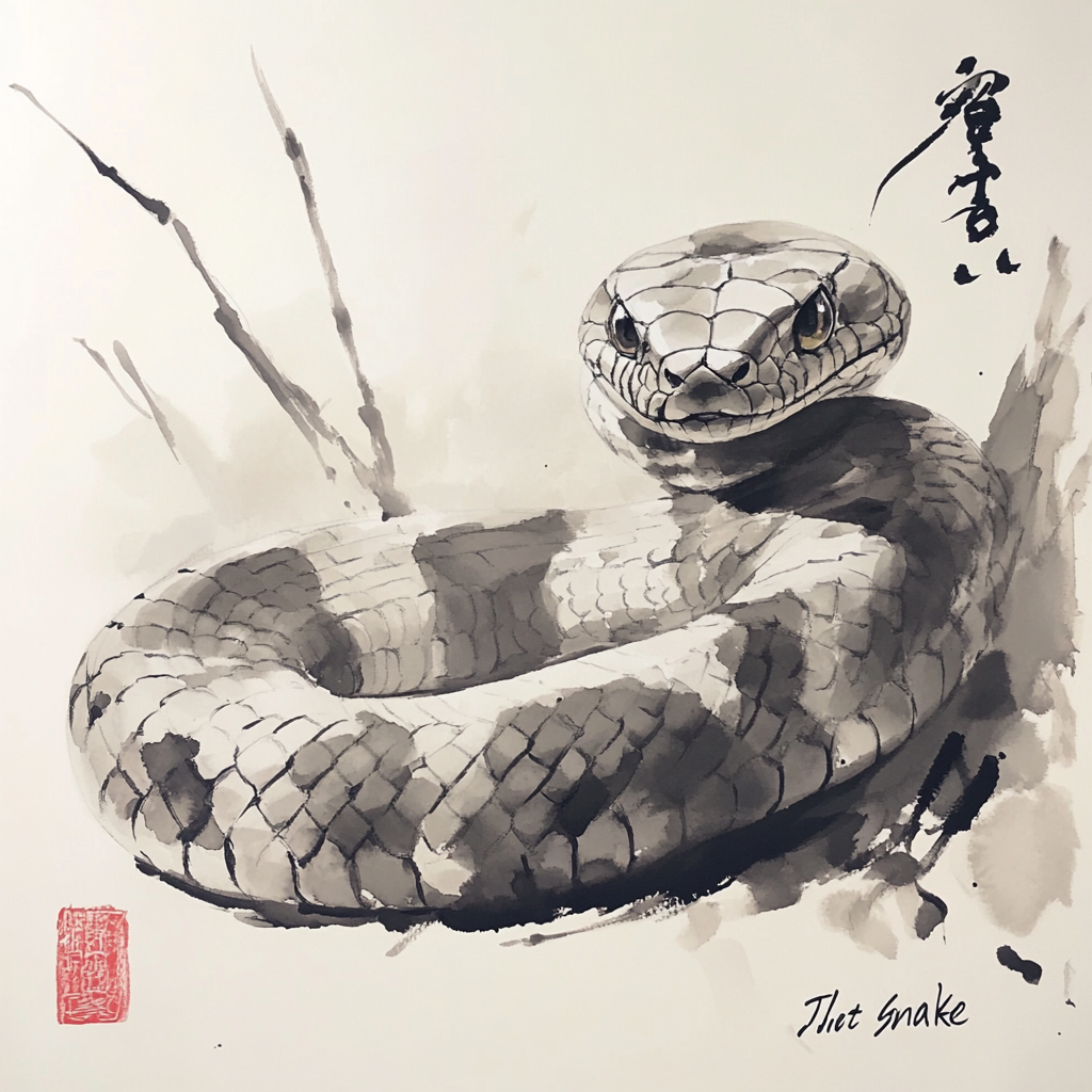 A Relaxing Snake Resting Peacefully in Ink