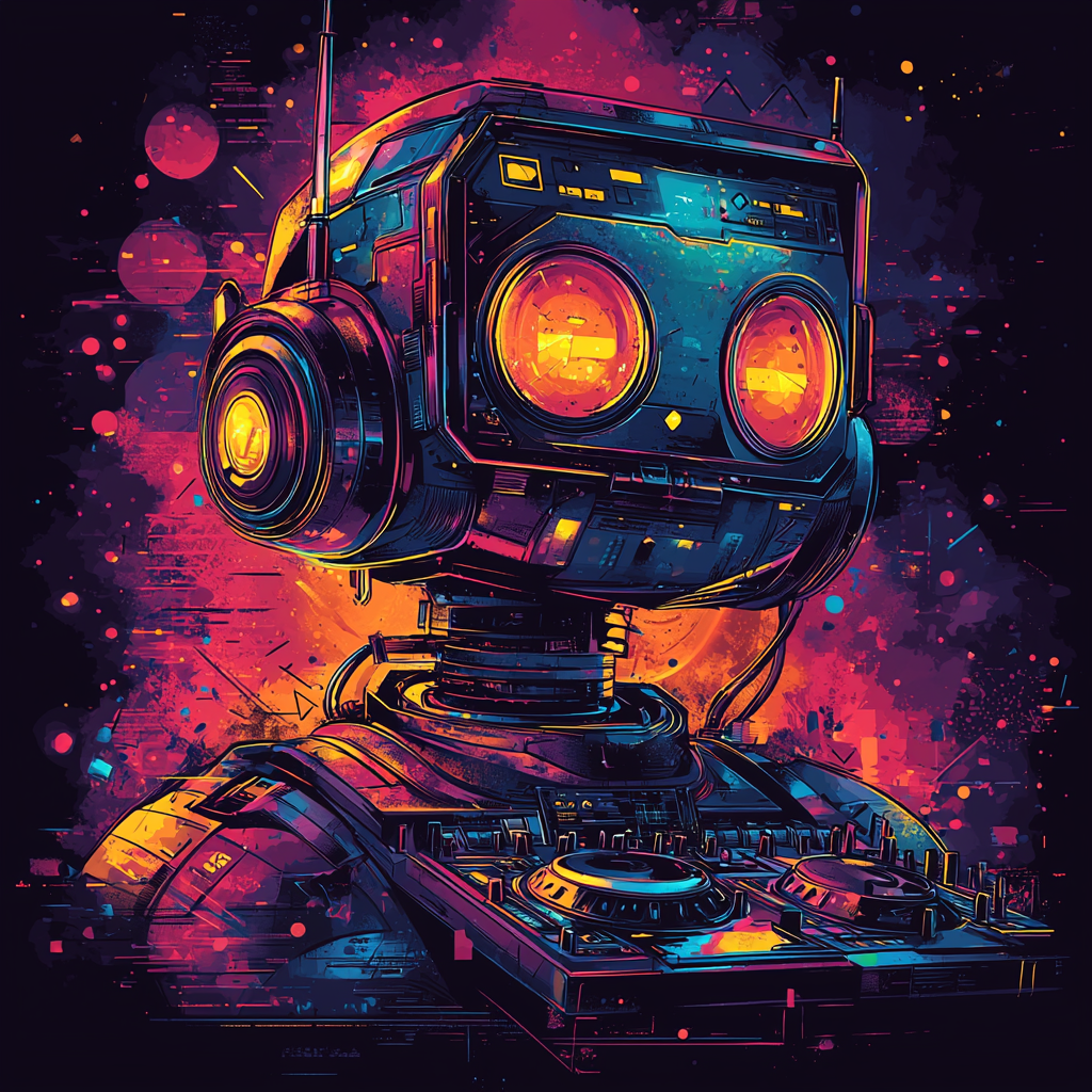 A Retro DJ Robot in Neon Geometric Shapes