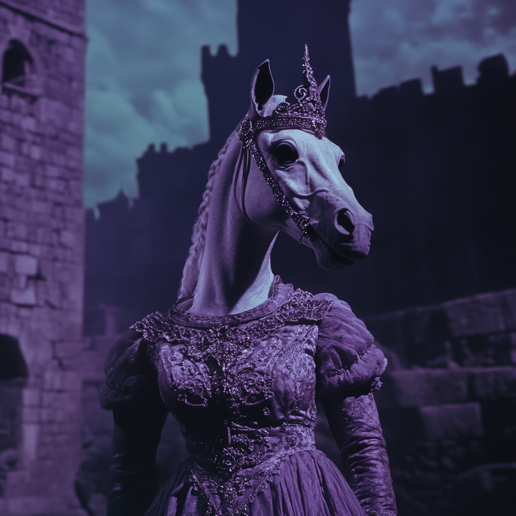 A Retro Horse-headed Princess Near Fantasy Castle