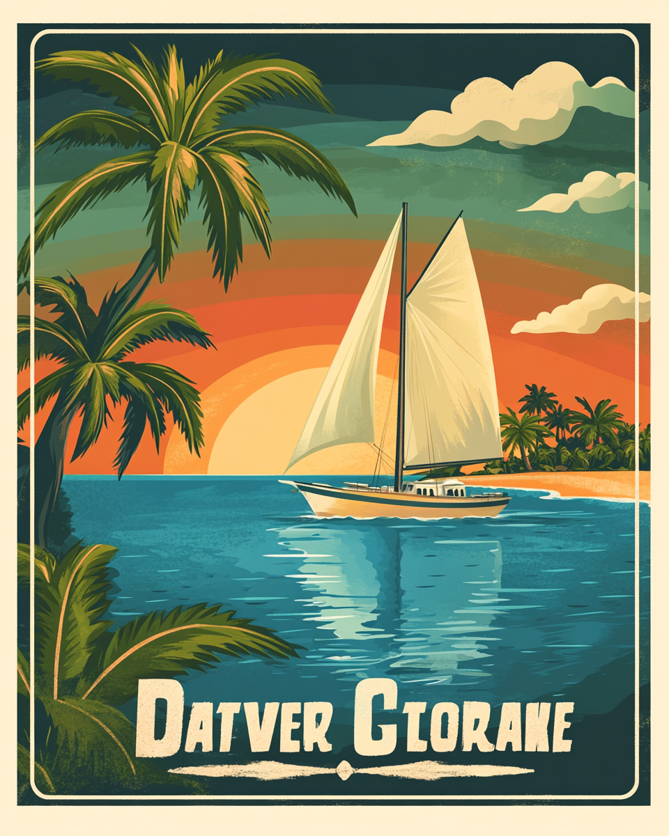 A Retro Travel Poster of a Tropical Island