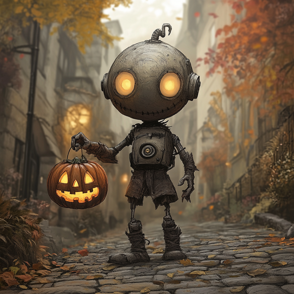 A Robotic Scarecrow in Autumn Setting