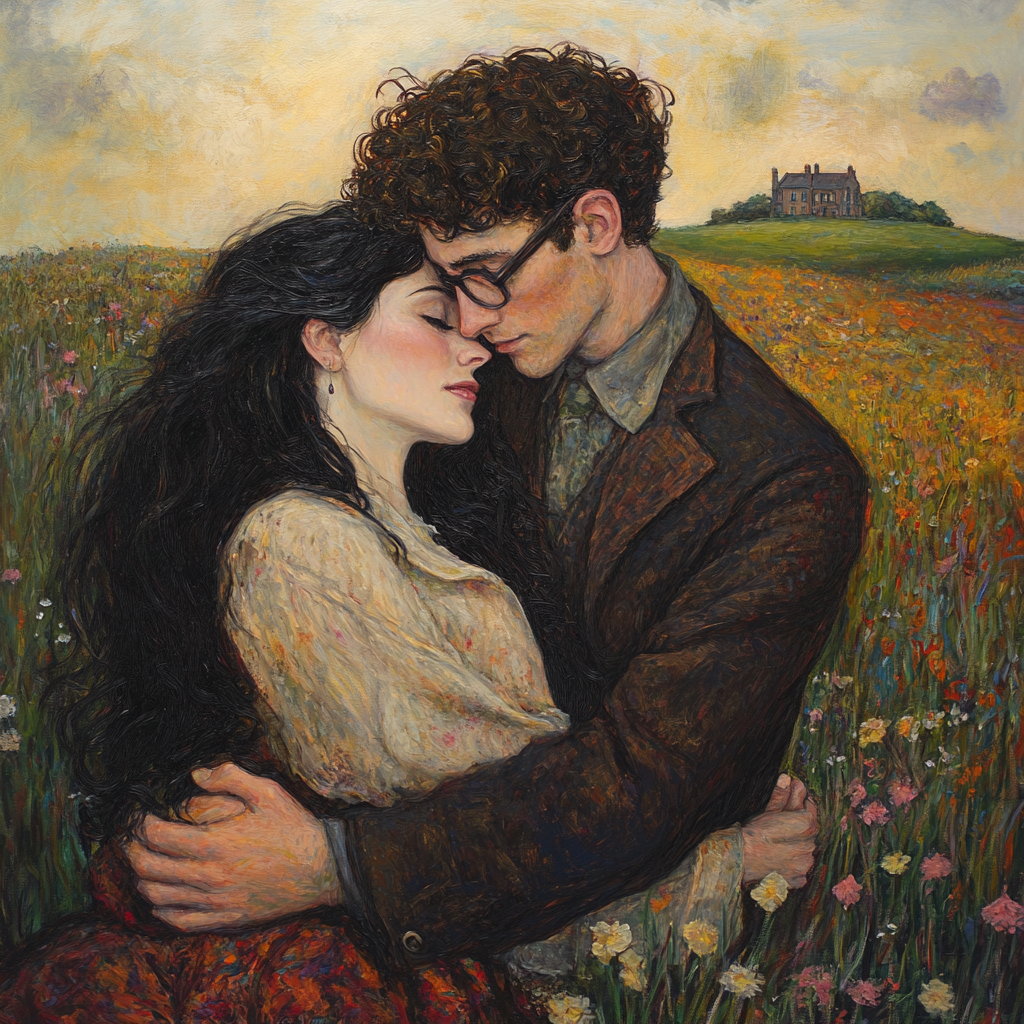 A Romantic Couple Embracing in a Countryside Morning