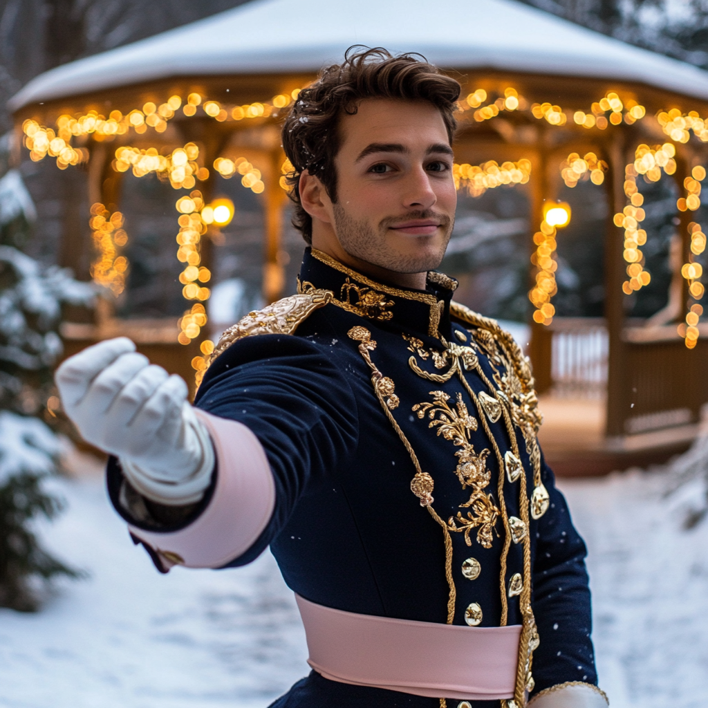 A Romantic Nutcracker Soldier in Snowy Gazebo