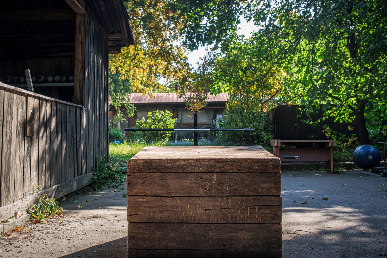 A Rustic Wooden Box in Outdoor Gym