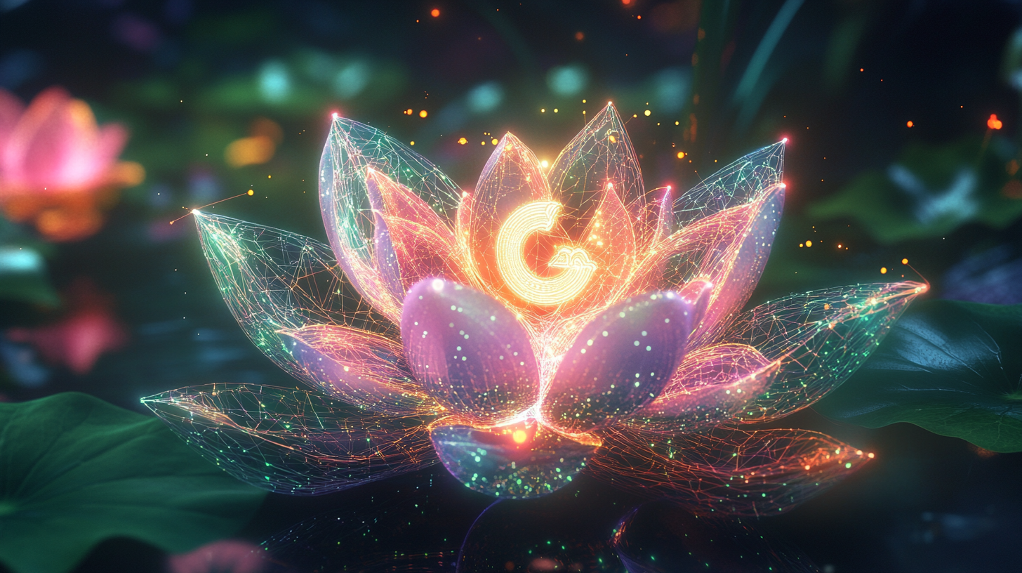 A Sacred Lotus Blossom with AI and Om