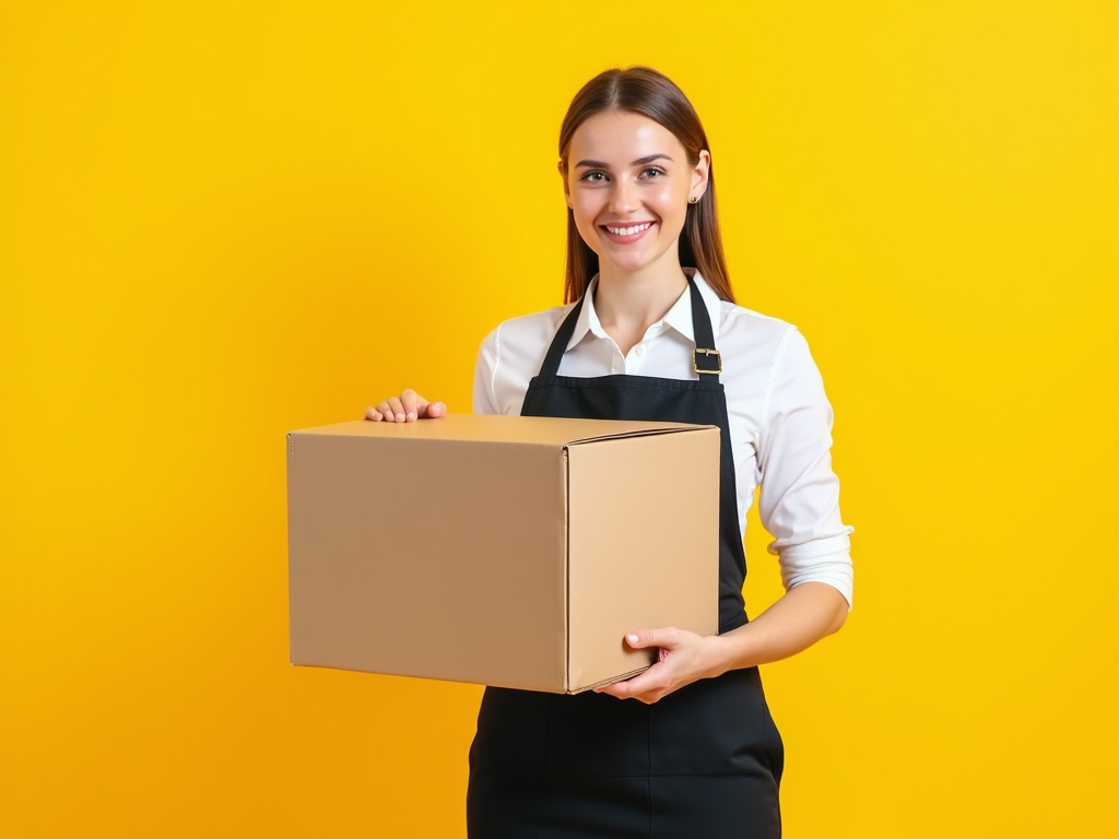 A Sales Rep Presenting Product on Yellow Background