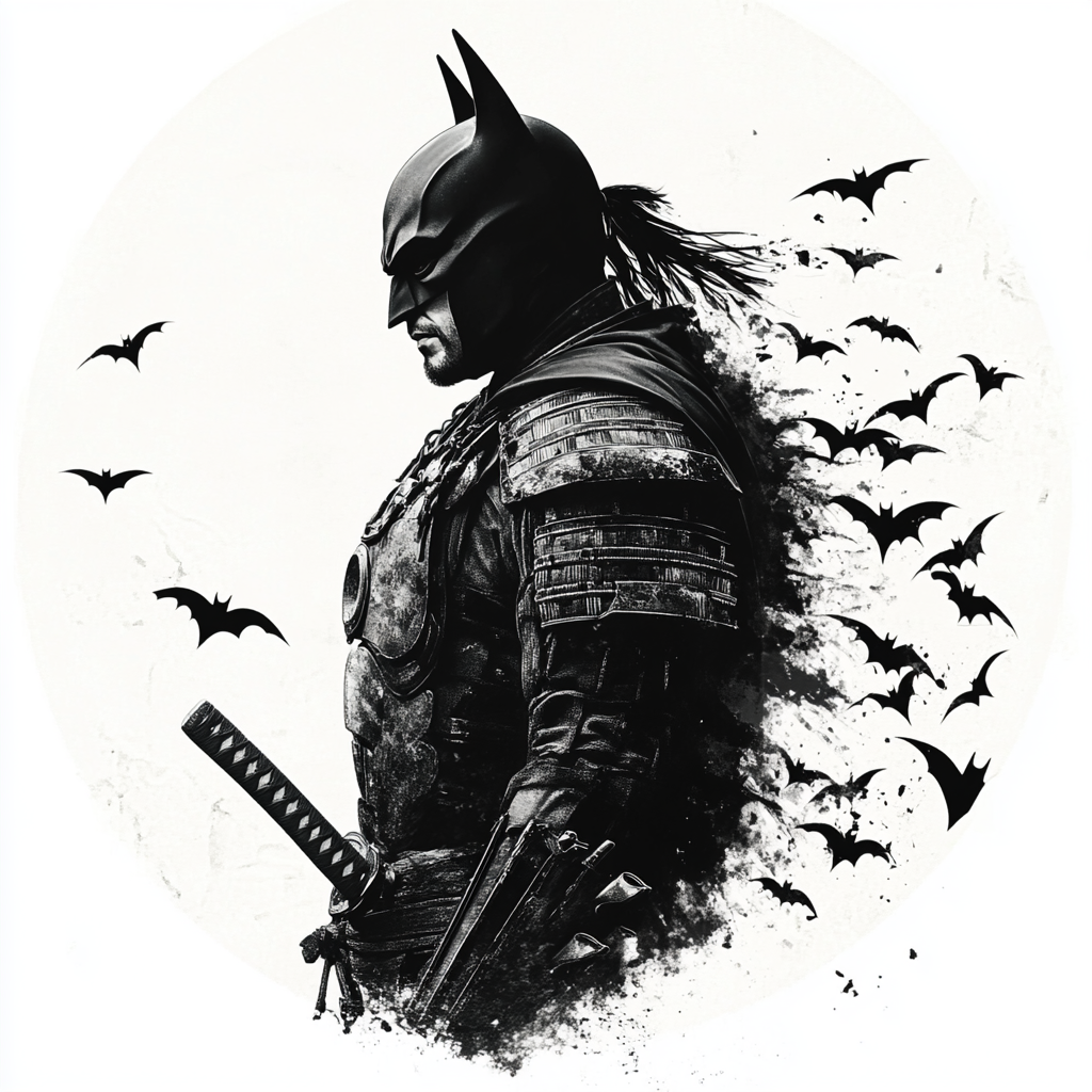 A Samurai Batman in Black and White