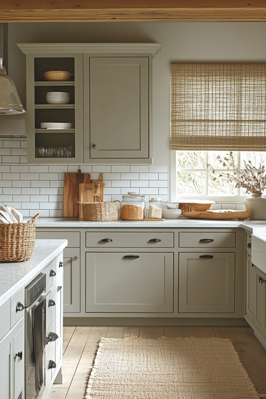 A Serene Kitchen: Pebble Gray Cabinets & Natural Harmony