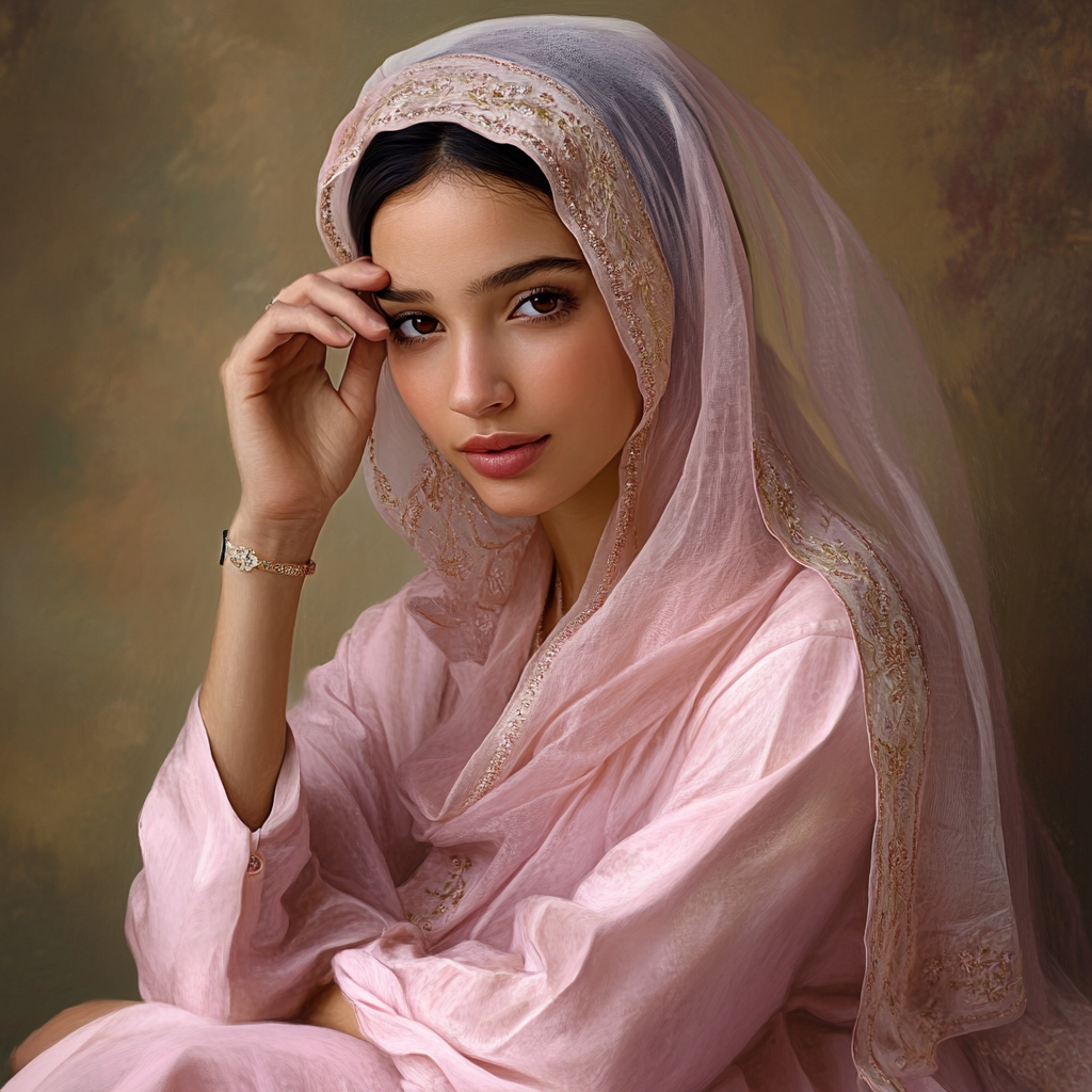 A Serene Moroccan Woman in Pink Traditional Attire