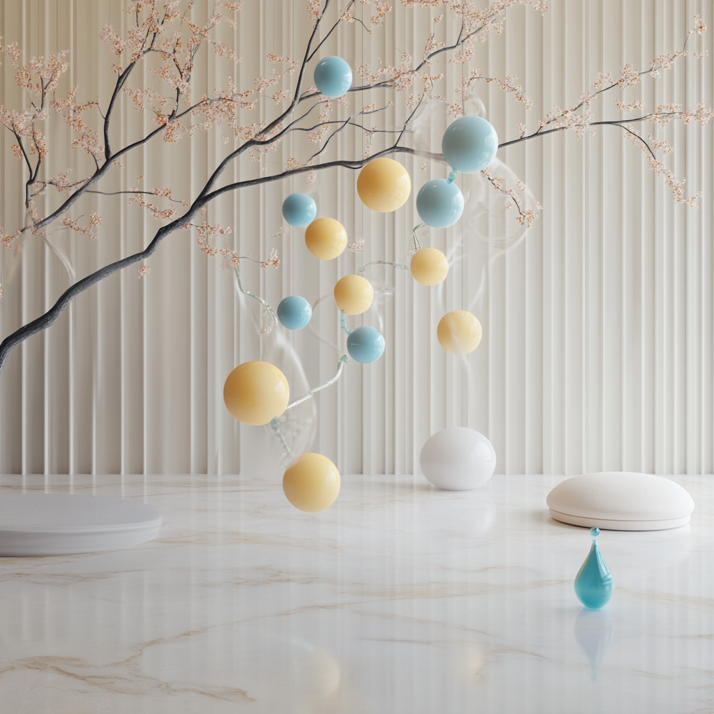 A Serene Room with DNA Cells and Cherry Branch