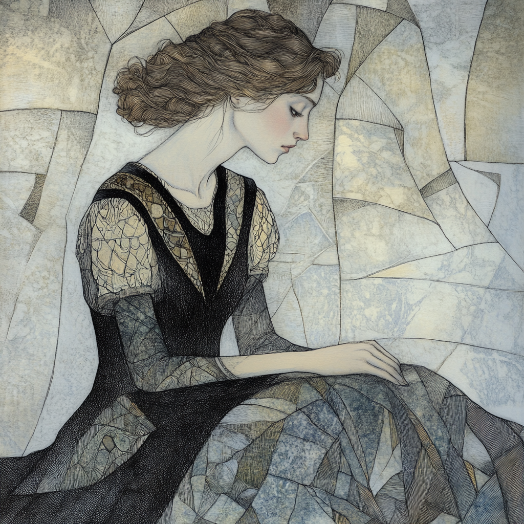 A Serene Woman in Gorey-inspired Artwork