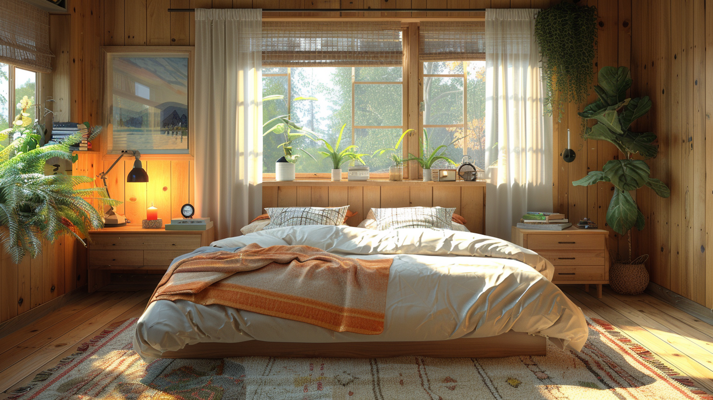 A Serene and Cozy Bedroom with Warm Lighting