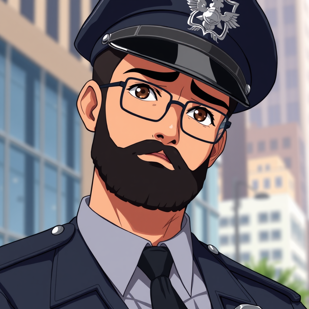 A Serious American Police Officer in Uniform Portrait