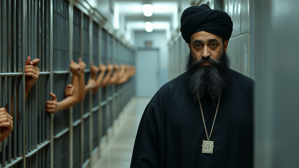 A Shiite Cleric in Prison with Clasping Prisoners