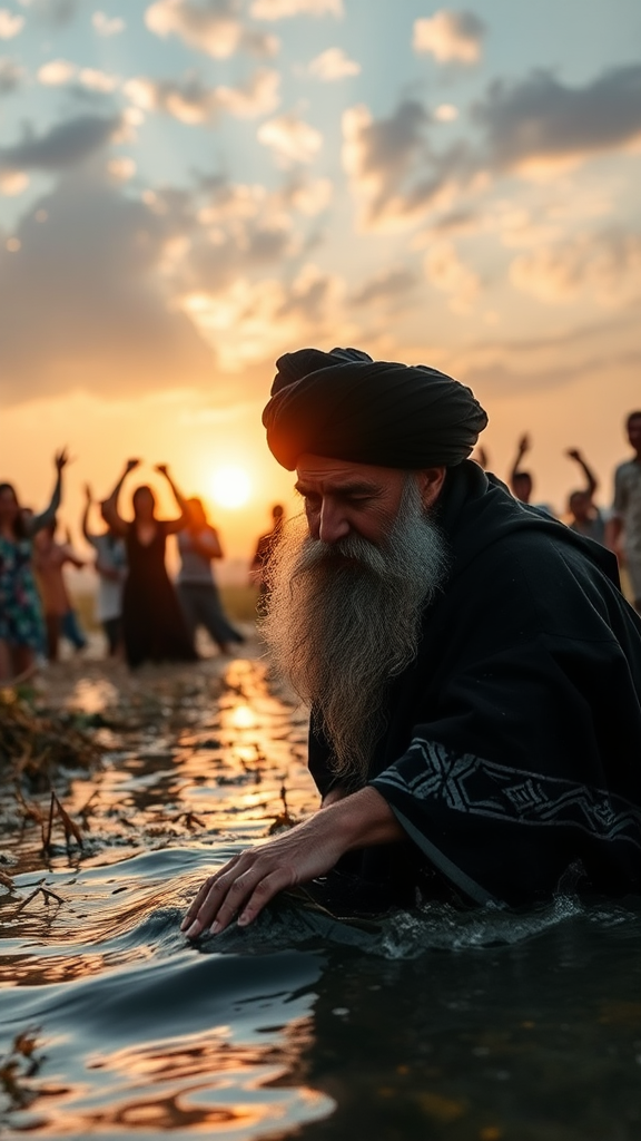 A Shiite mullah stuck in swamp, people dancing.