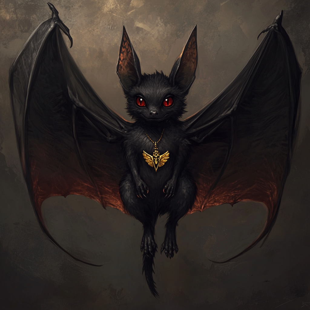 A Shiny Black Bat with Red Eye-Fantasy Art