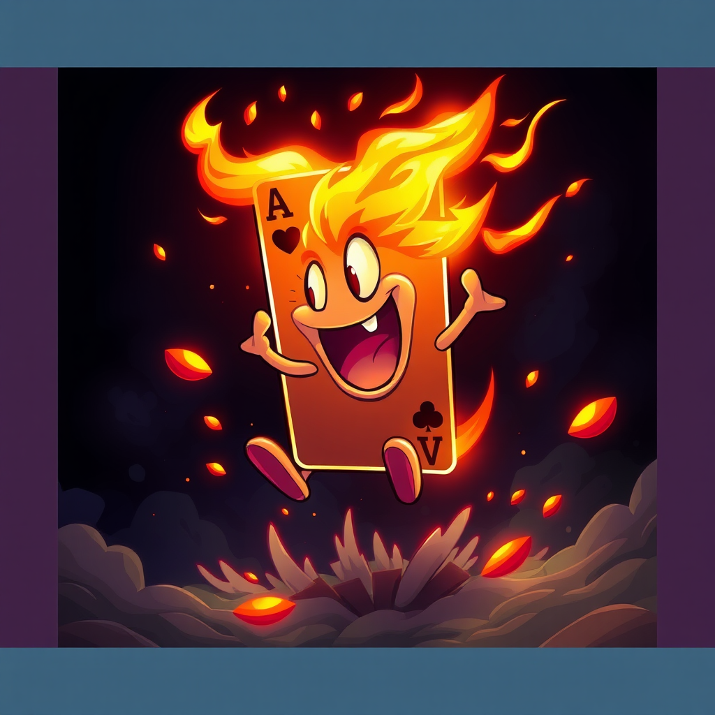 A Shiny Flaming Poker Card in Cartoon Style