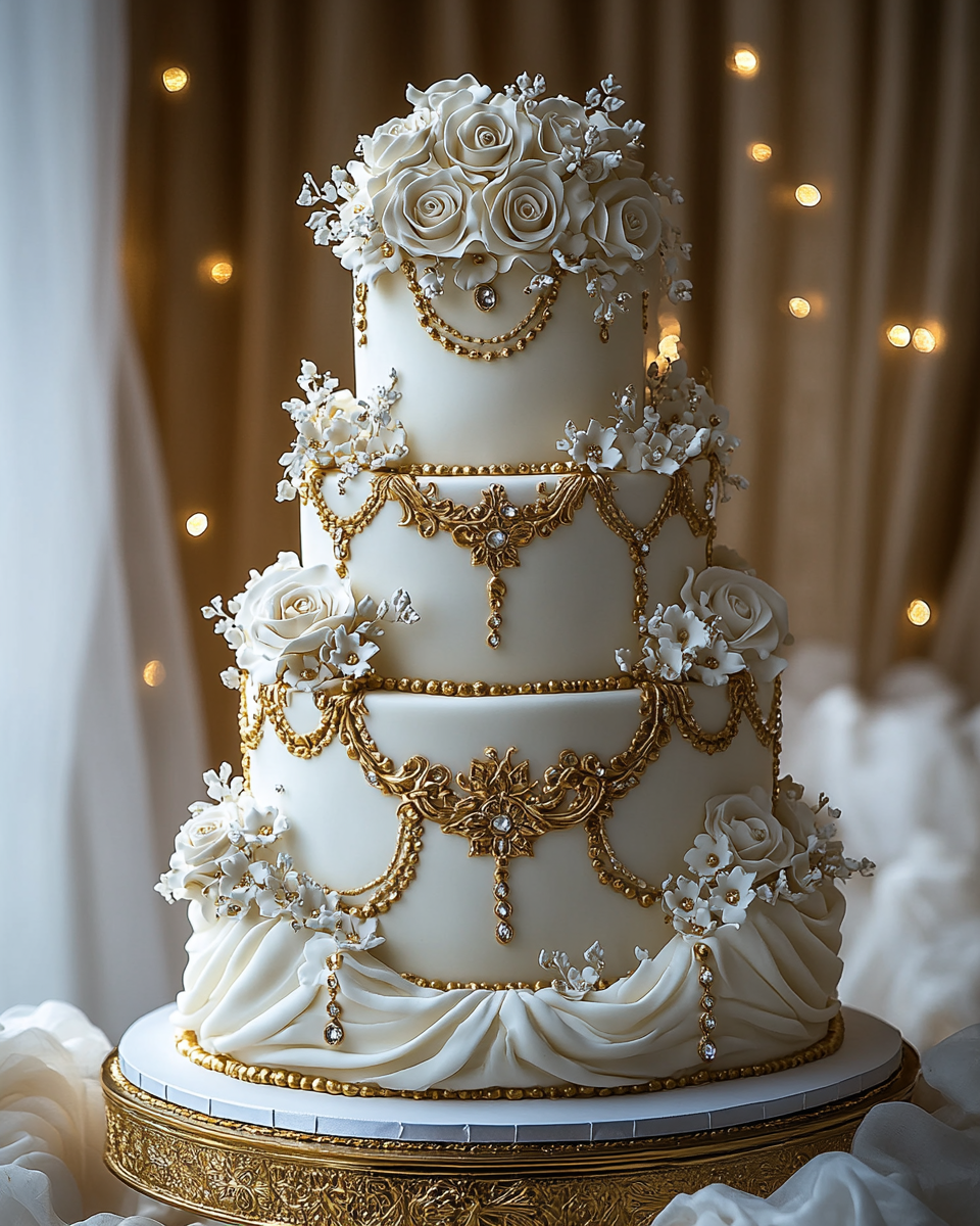 A Shiny Gold and White Arabic-Inspired Cake