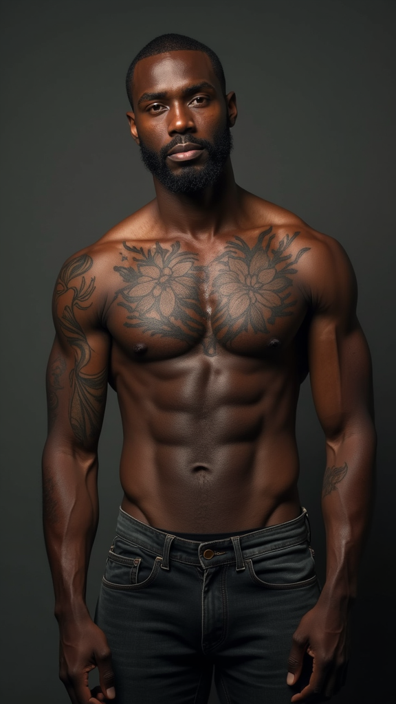 A Shirtless Black Man with Tattoos