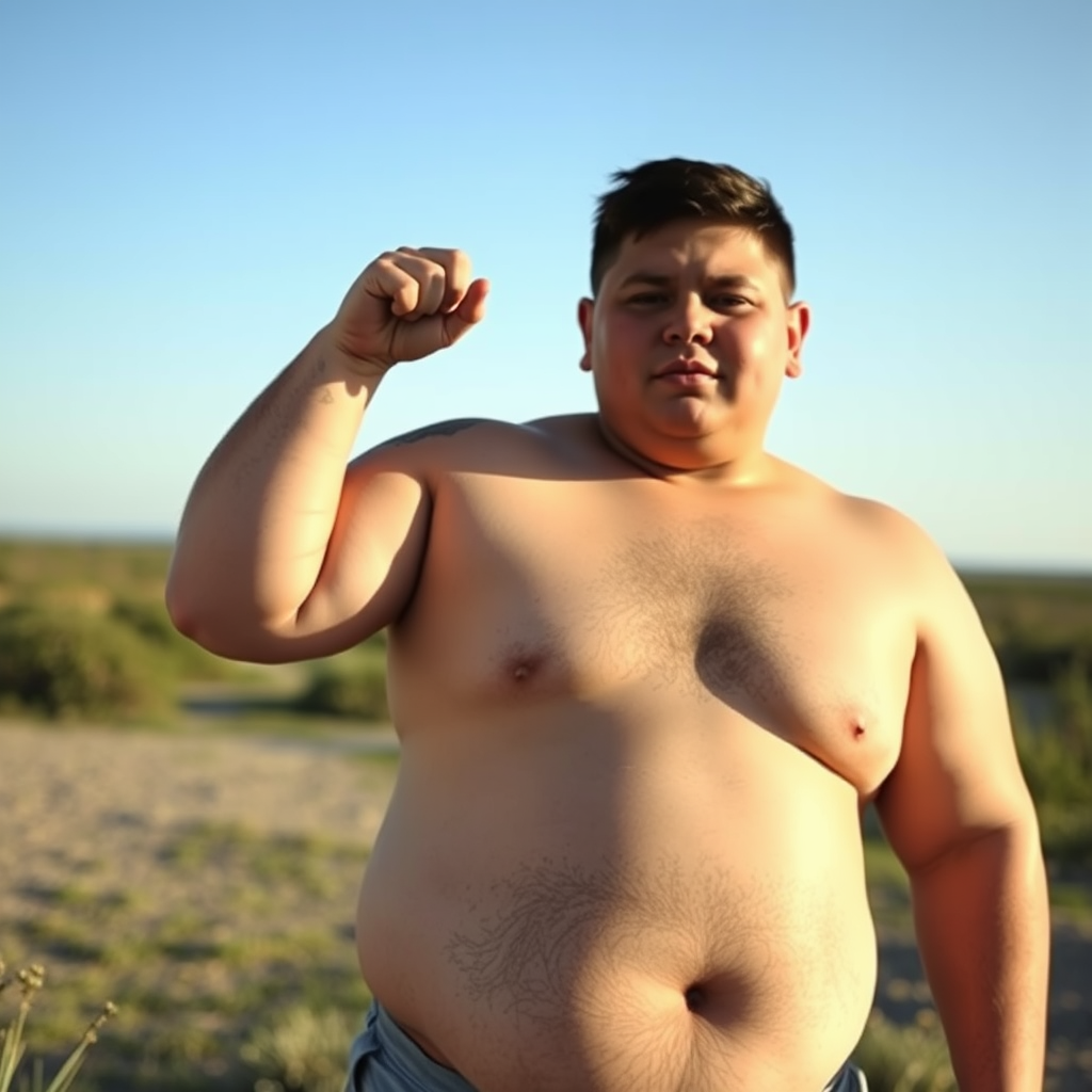 A Shirtless Chubby American Teen Boy