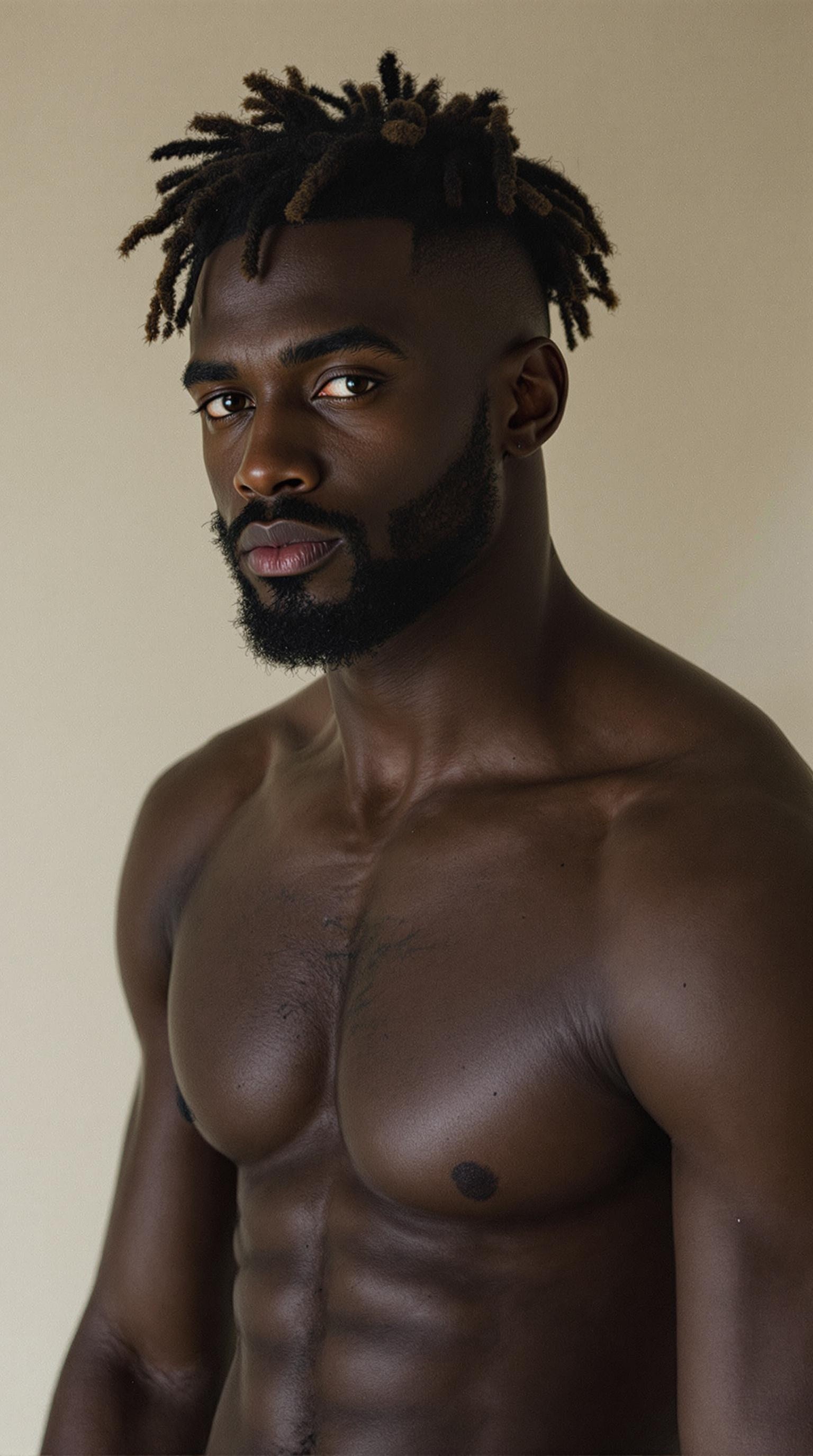 A Shirtless Man with Dark Skin