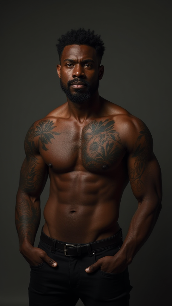 A Shirtless Tattooed Black Man
