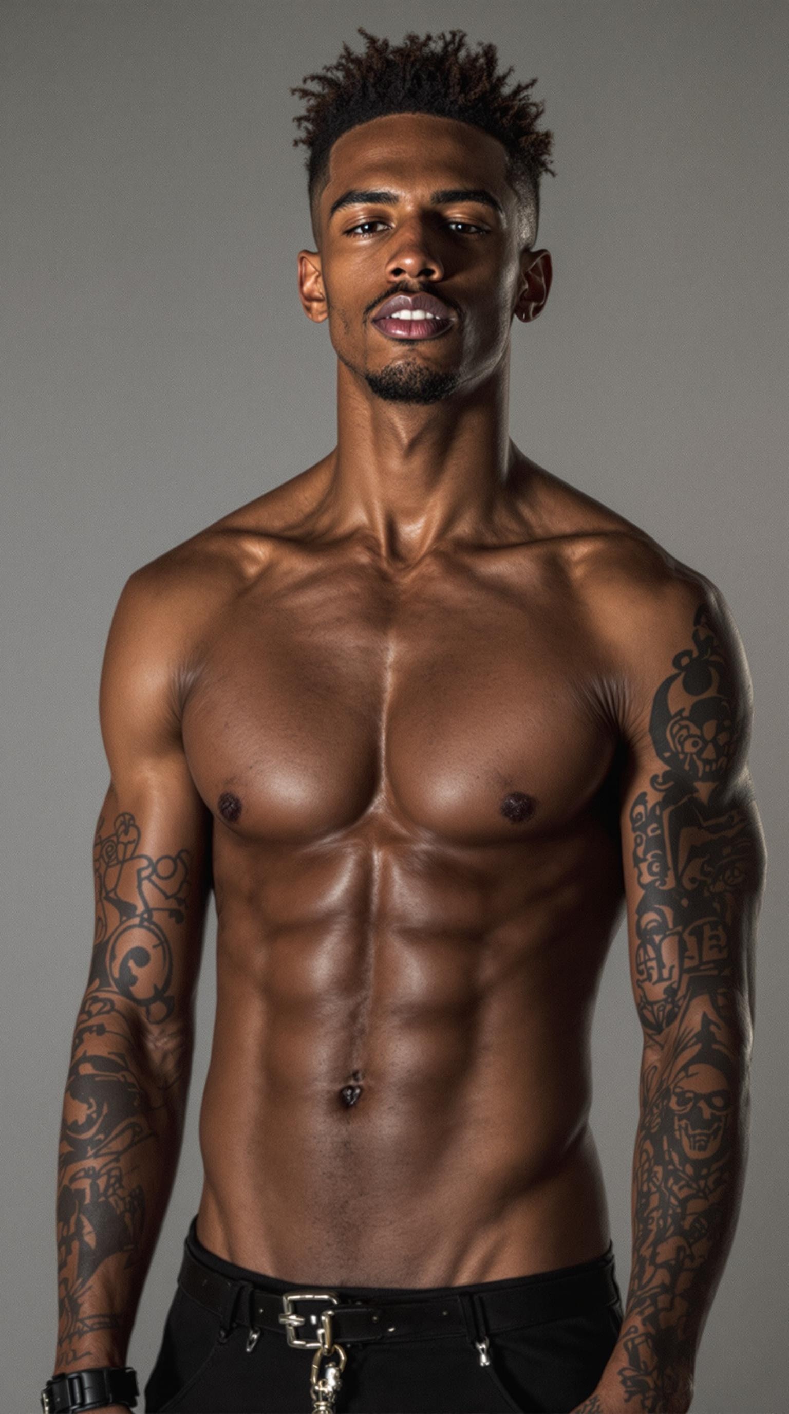 A Shirtless Tattooed Young Black Man