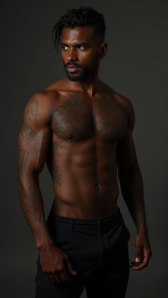 A Shirtless Young Man with Tattoos