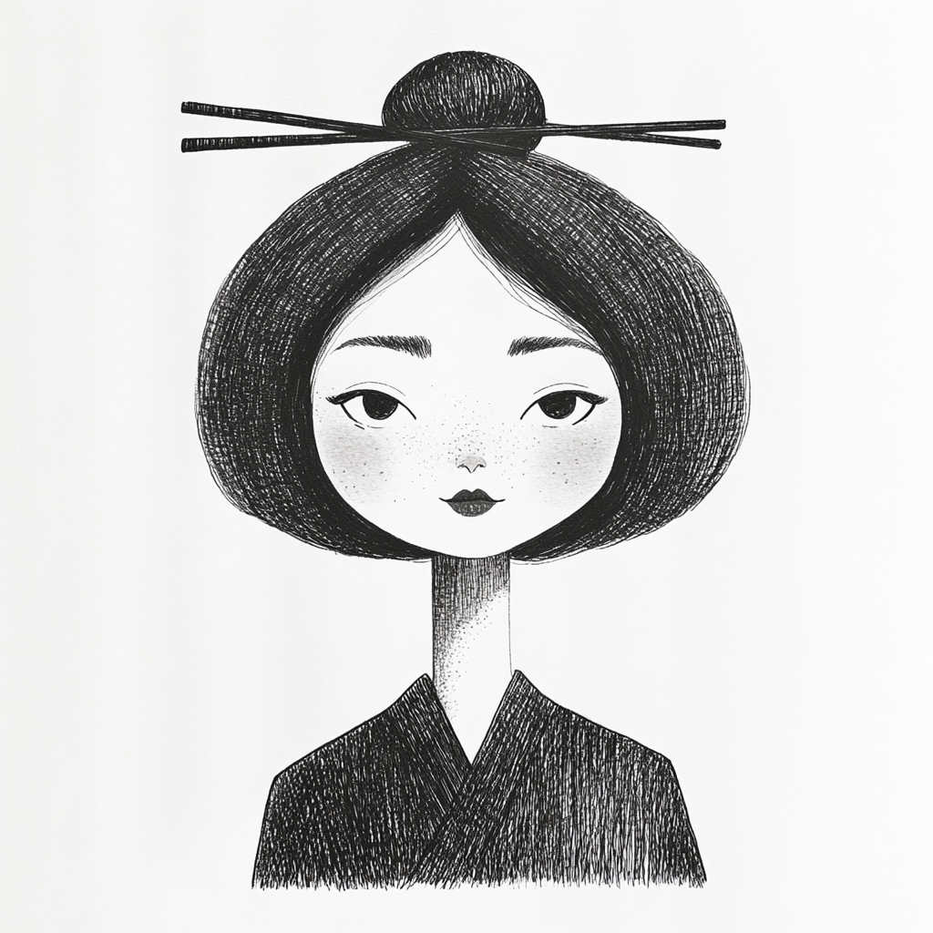 A Simple Drawing of a Japanese Woman