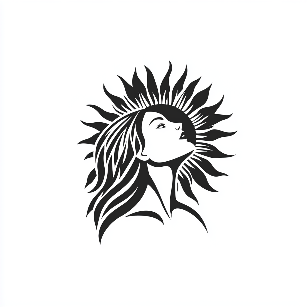 A Simple Logo of Woman with Sunflower and Sun