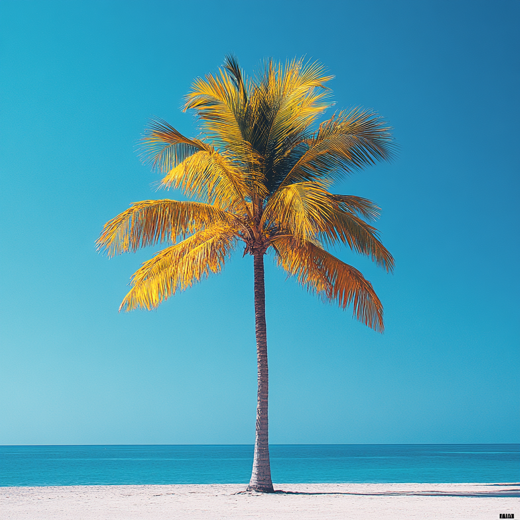 A Simple Palm Tree on Bright Blue Background