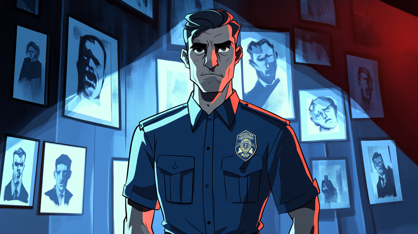 A Sinister Police Officer in Mysterious Shadows