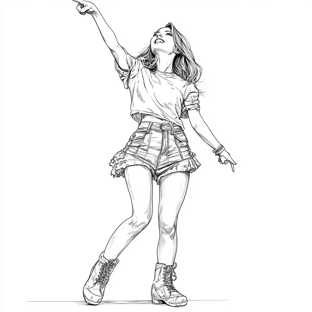 A Sketch of Smiling Female in Miniskirt