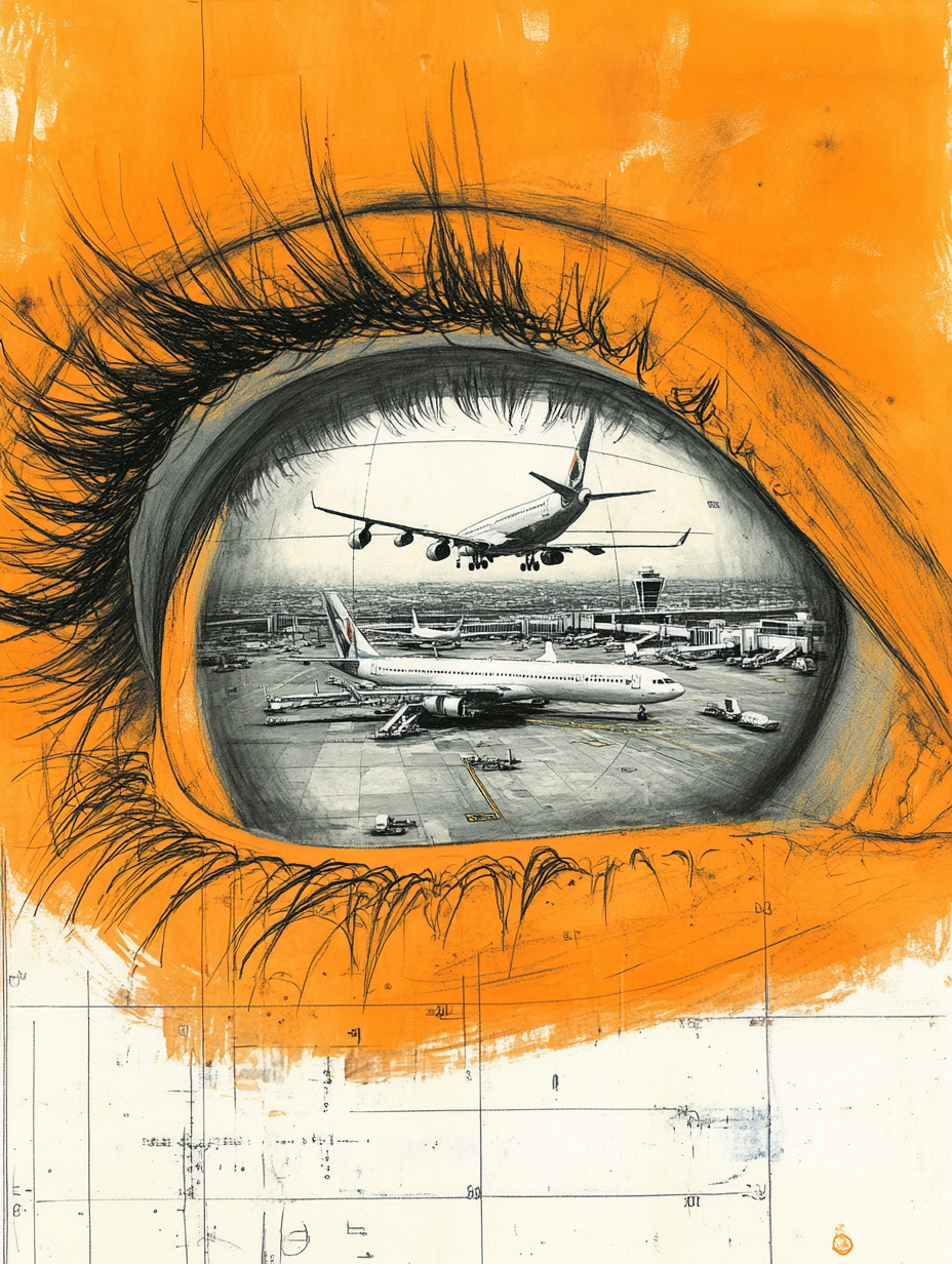 A Sketch of a Man's Eye with Airport View 