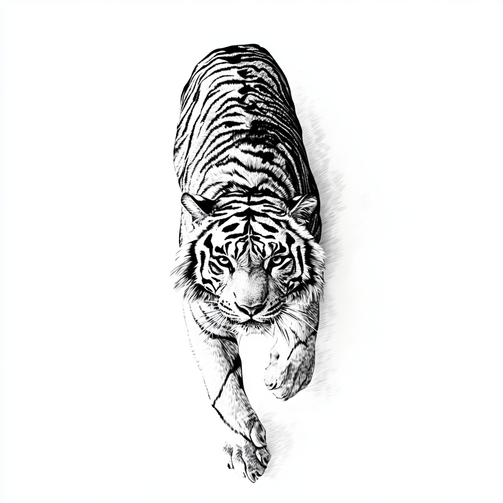 A Sketch of a Walking Tiger on White Background