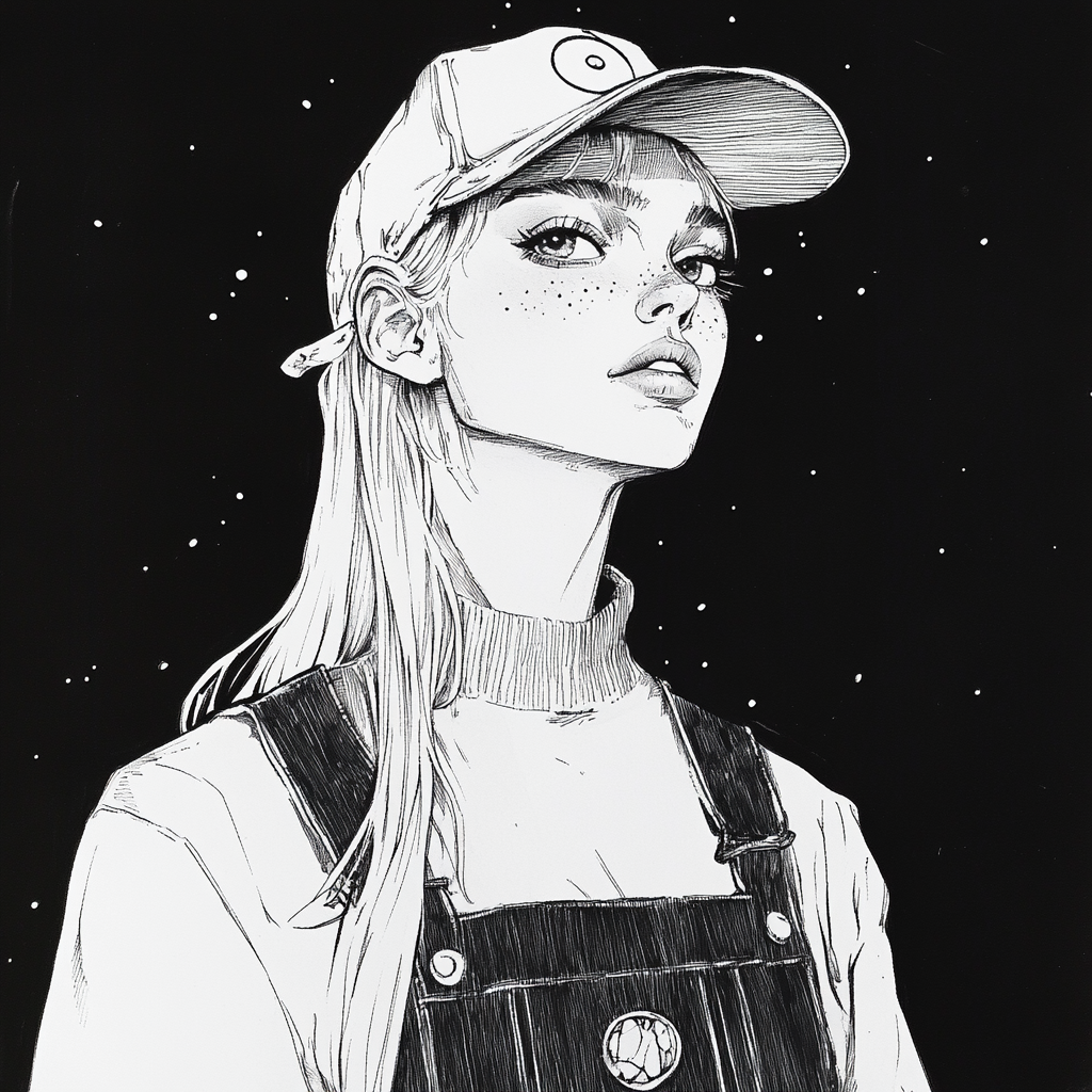 A Sketch of a Young Woman in Sci-Fi Fashion