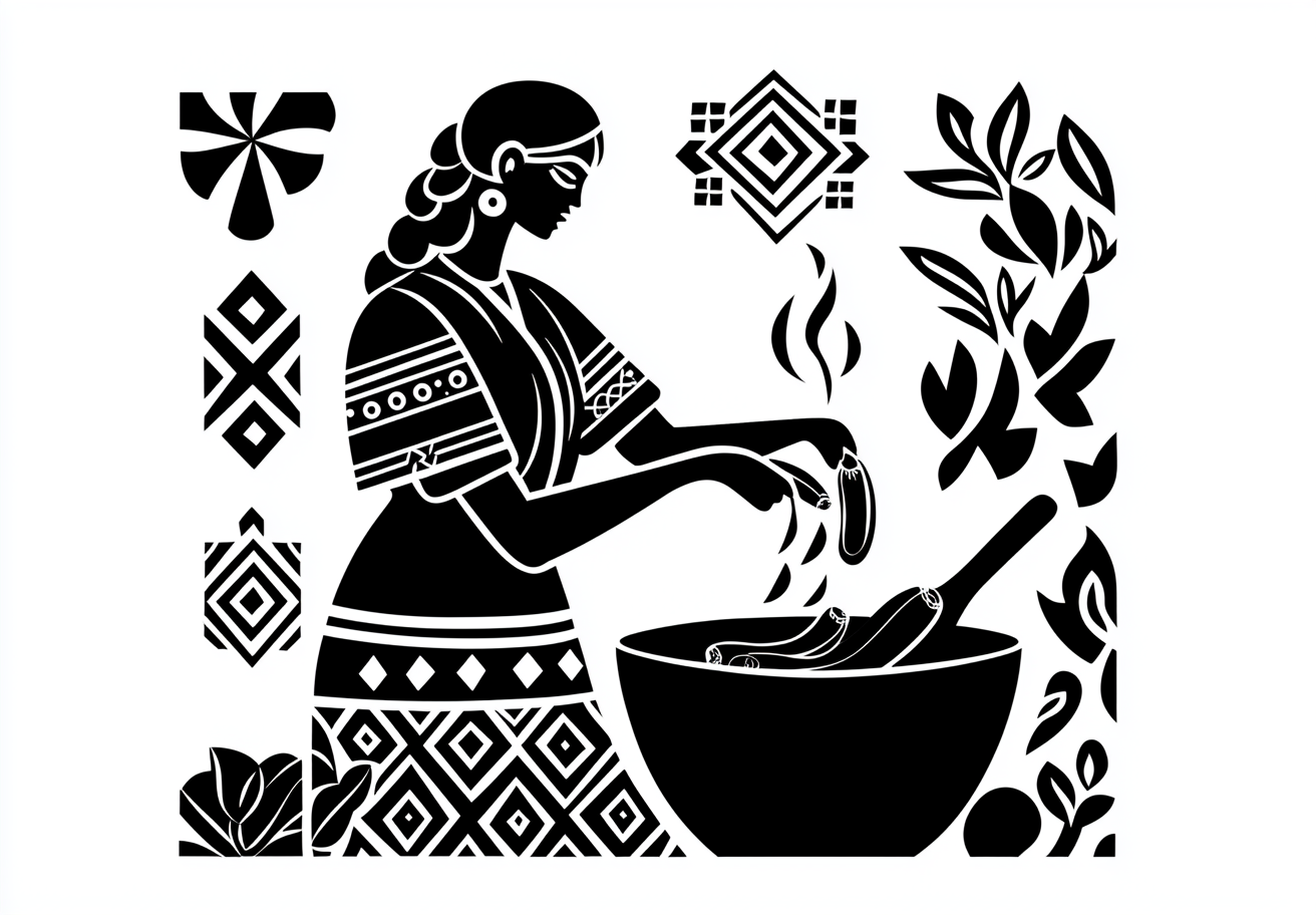 A Slavic Icon Woman Cooking Peperoni in Pan