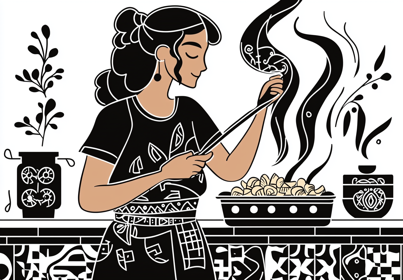 A Slavic Woman Cooks Orecchiette with Roman Patterns