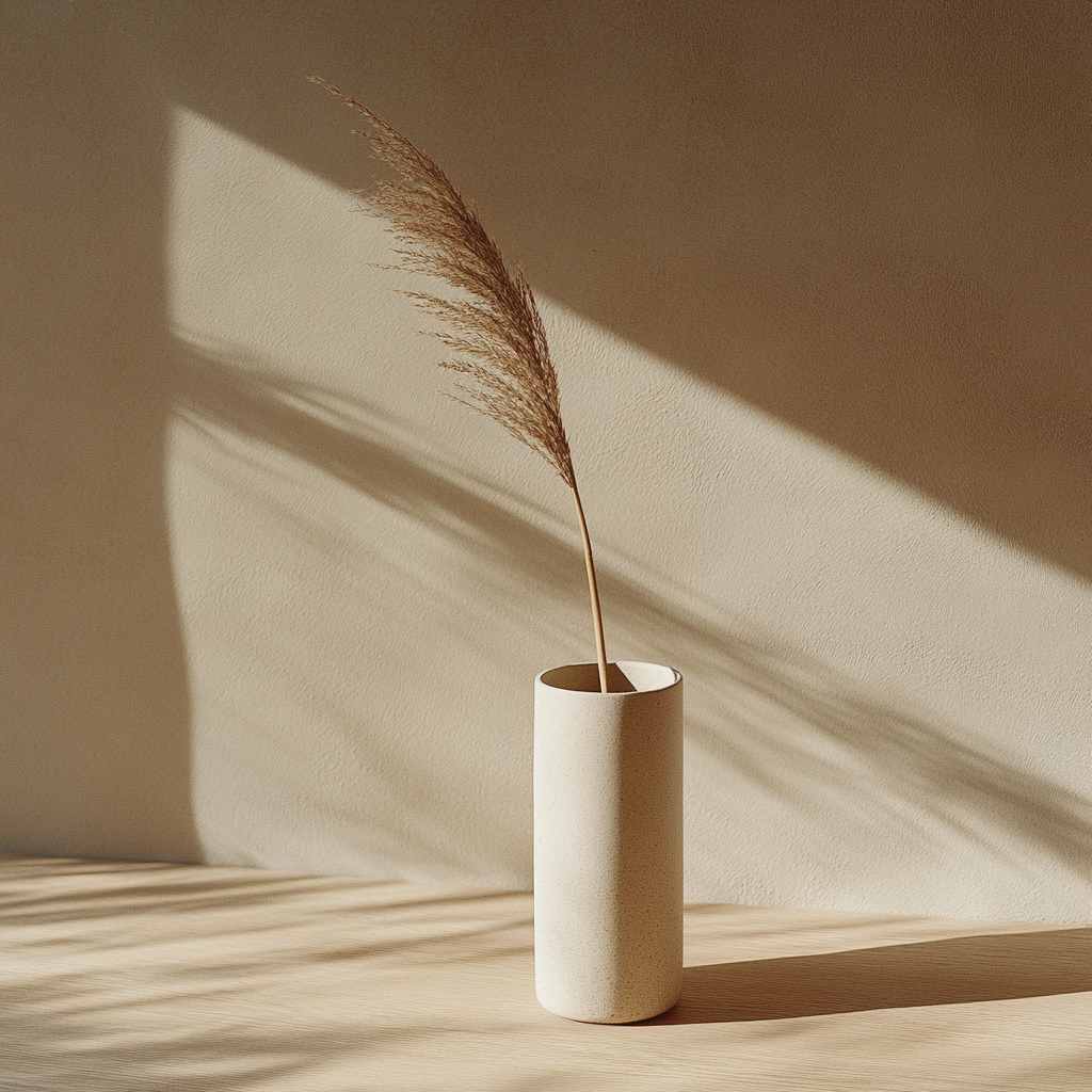 A Sleek Ceramic Vase with Pampas Grass