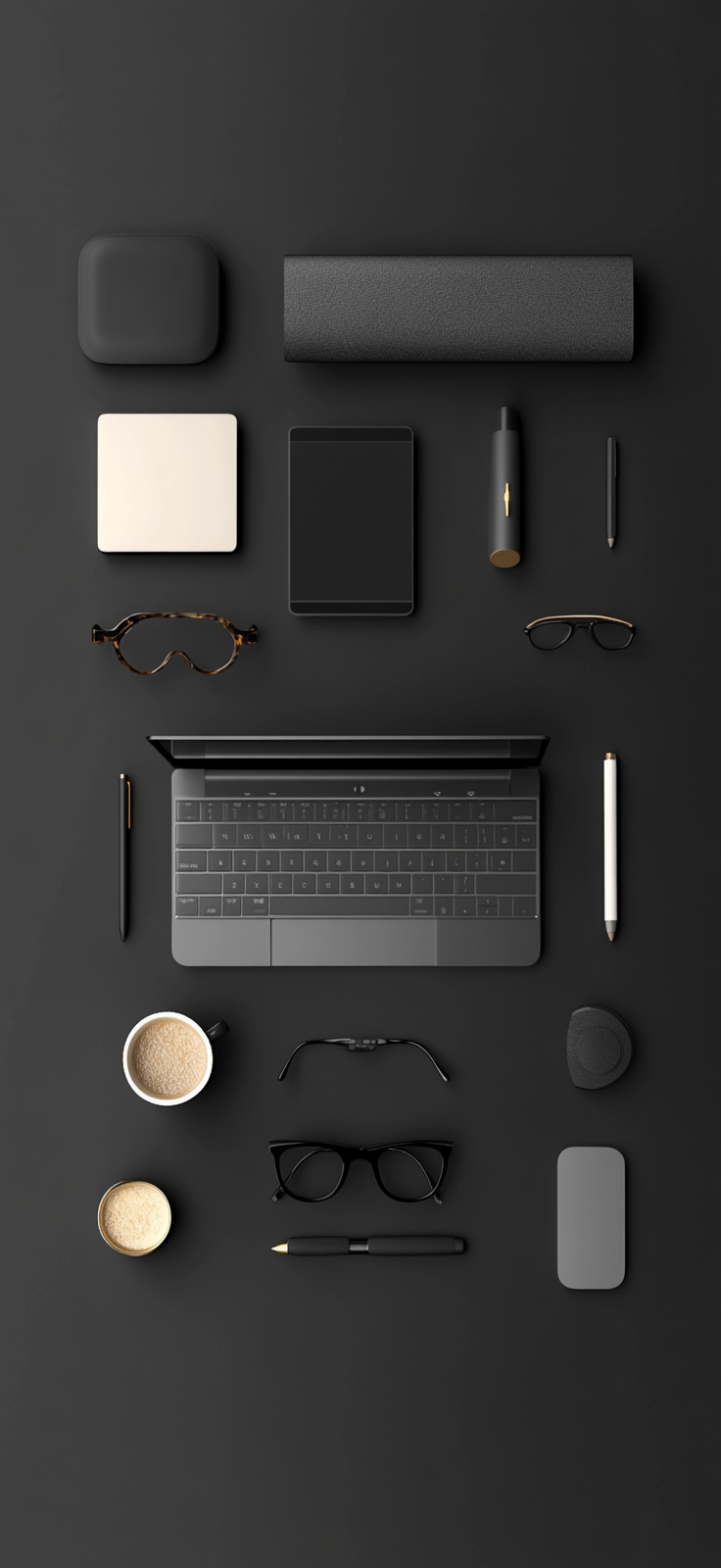 A Sleek Laptop, Smartphone, Eyeglasses, Coffee Cup Scene