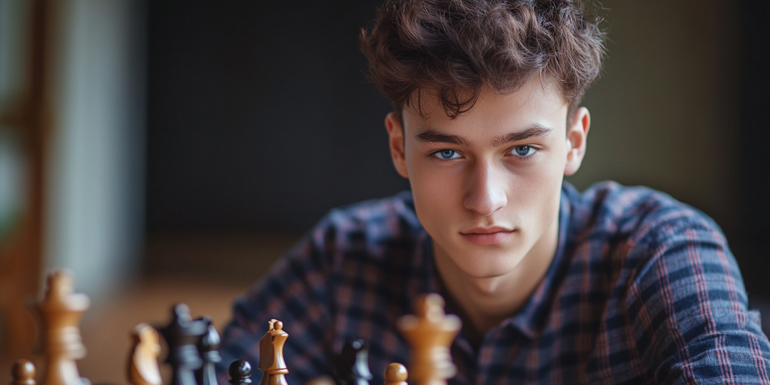 A Smart Man Playing Chess in School Shirt