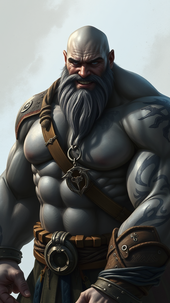 A Smiling, Bald Viking-Inspired Fantasy Character