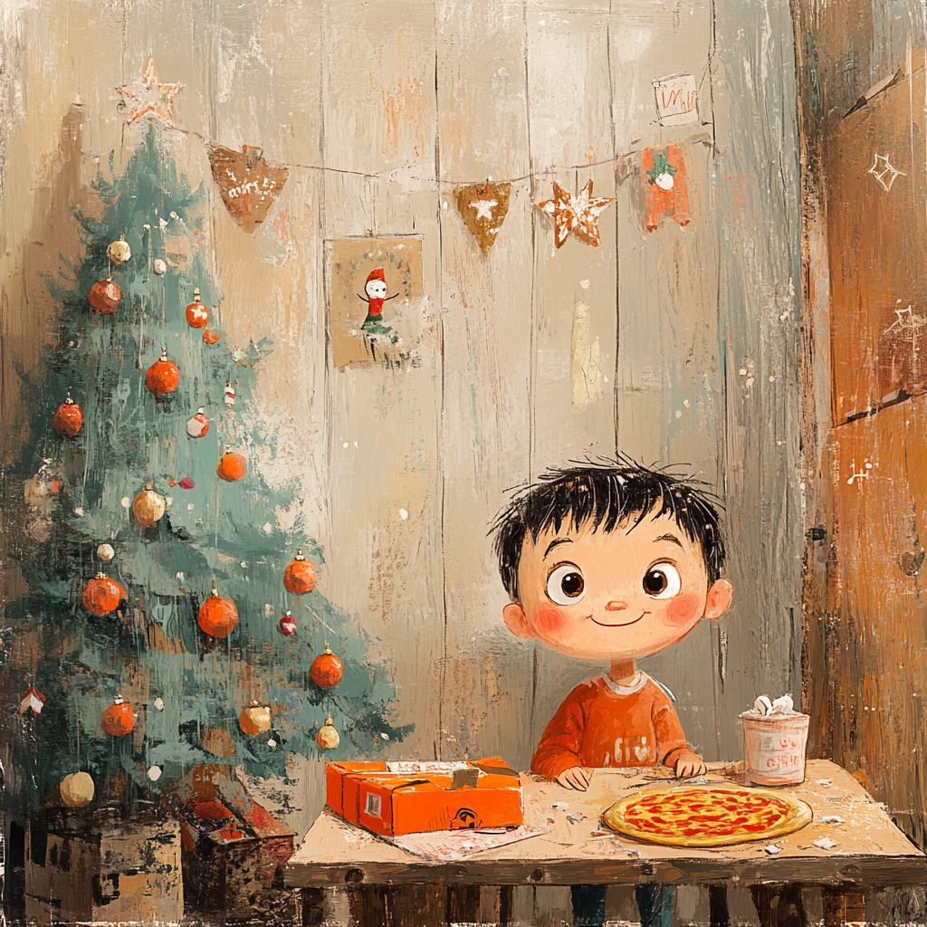 A Smiling Child in New Year Decorated Room